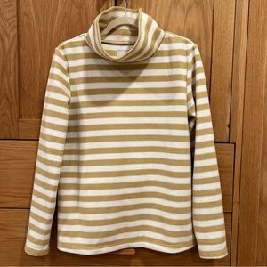 Dudley Stephens Stripe Fleece Turtleneck Sweater Tan White Size Medium Cozy